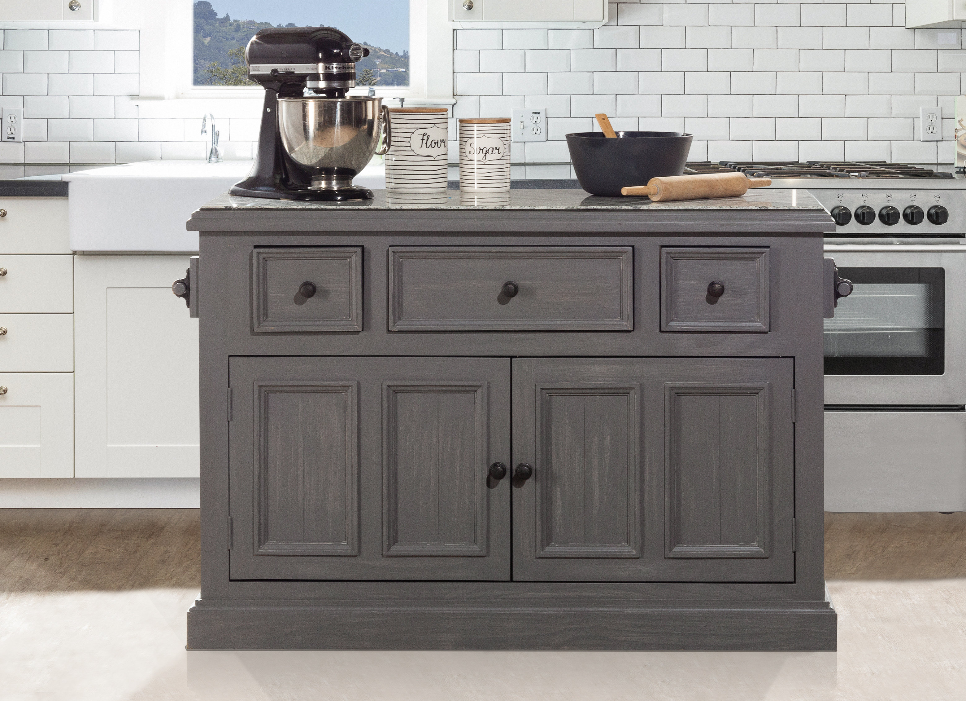 Three Posts Eloy 51'' Solid Wood Kitchen Island with Granite Top and