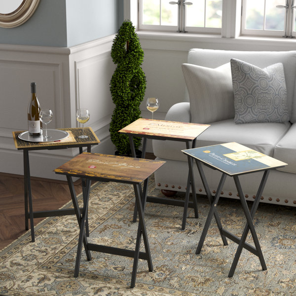 Lark Manor Reta Rustic Wine Labels TV Tray Set with Stand ...
