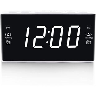 Small Sleep Timer Snooze for Bedroom Batteries Operated Dual USB Charging Ports White 5-Level Brightness Dimmer 【Upgraded】 Digital Alarm Clock Dual Alarms Temperature Detect with FM Radio 