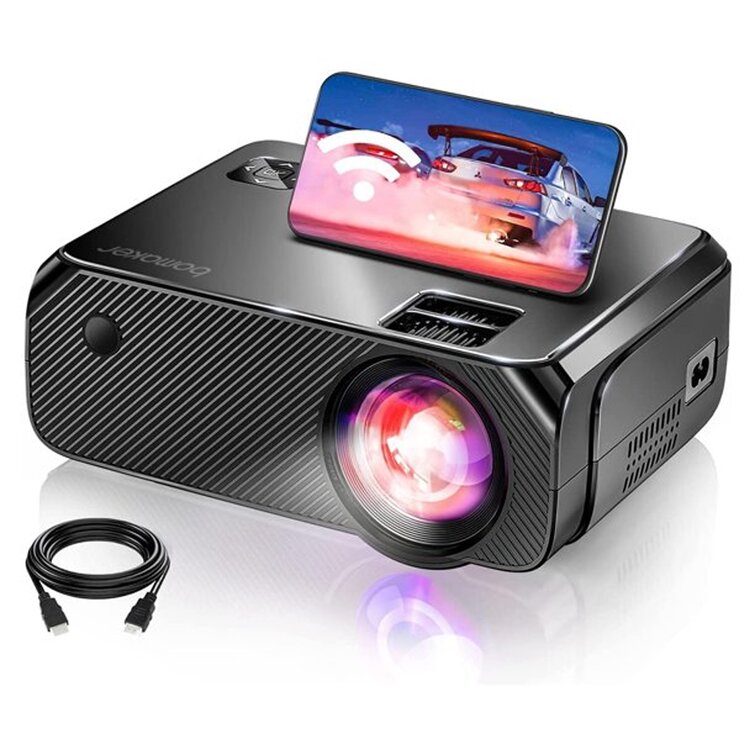 for Android/iOS/Laptops/PCs/Windows 10 BOMAKER Portable Projector 1080P and 300 Display Supported Portable HDMI Projector 5000 Lux Wireless Screen Mirroring and Miracast Mini Projector WiFi 