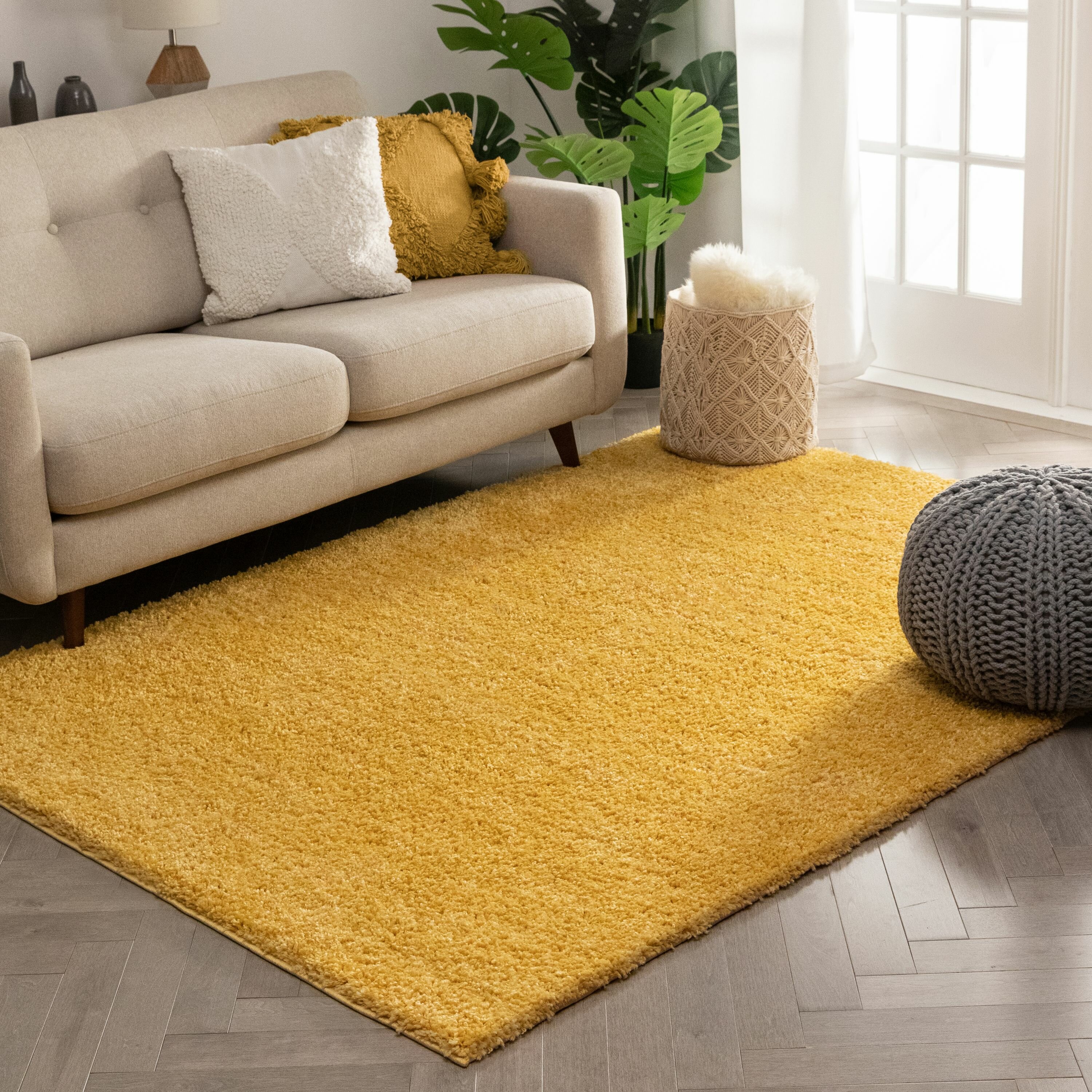 Thick Soft Ochre Mustard Yellow Gold Warm Boutique Shaggy Area Rug Living Room 