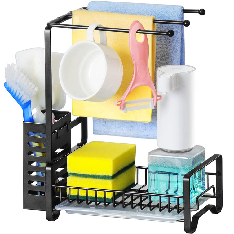 Sponge Holder For Kitchen Sink, Metal Kitchen Sink Caddy Organizer Soap  Brush Holder With Drainboard For Kitchen, Black