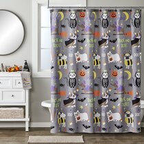 Halloween Shower Curtain Bathroom Decoration 65x72 In Moon Pumkin Witch w/ Hooks 