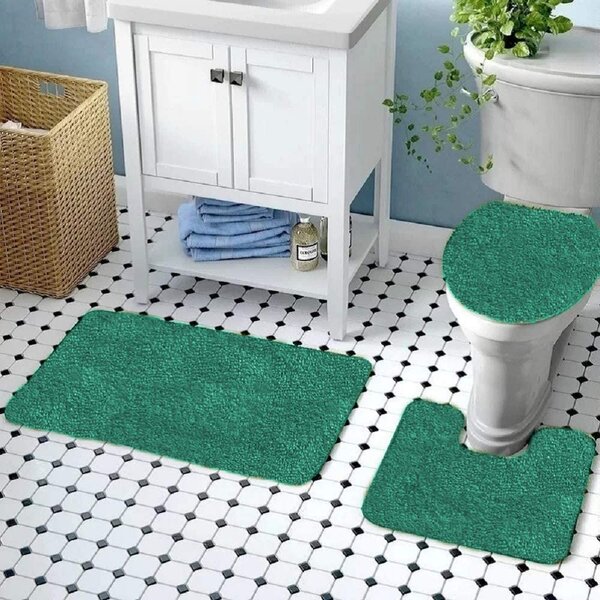 Elongated Toilet Seat Cover Set SOLID GREEN FLEECE Fabric 