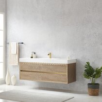 Bathroom cloakroom 410mm compact wallhung vanity sink basin storage unit gold 