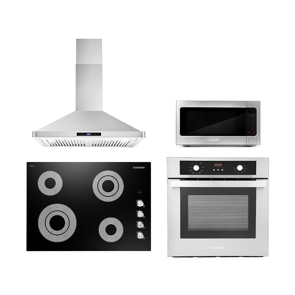 Cosmo 4 Piece Kitchen Appliance Package with 30'' Electric Cooktop