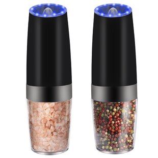 Electric Salt and Pepper Grinder Set with Gravity Control Refillable Coarseness Adjustable Battery Operated Pepper Mill with Blue LED Light Black 
