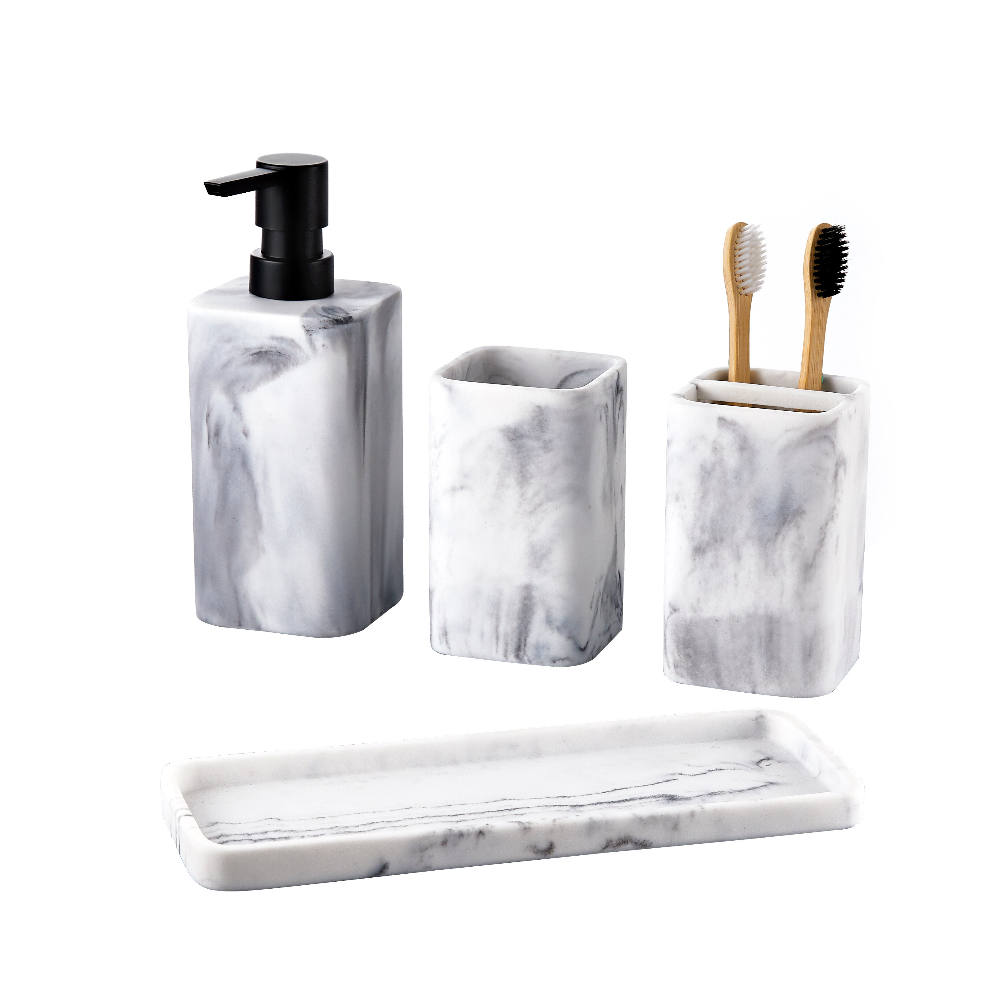4Pc Modern Stone Bathroom Accessory Set Soap Toothbrush Holder Dispenser Tumbler 