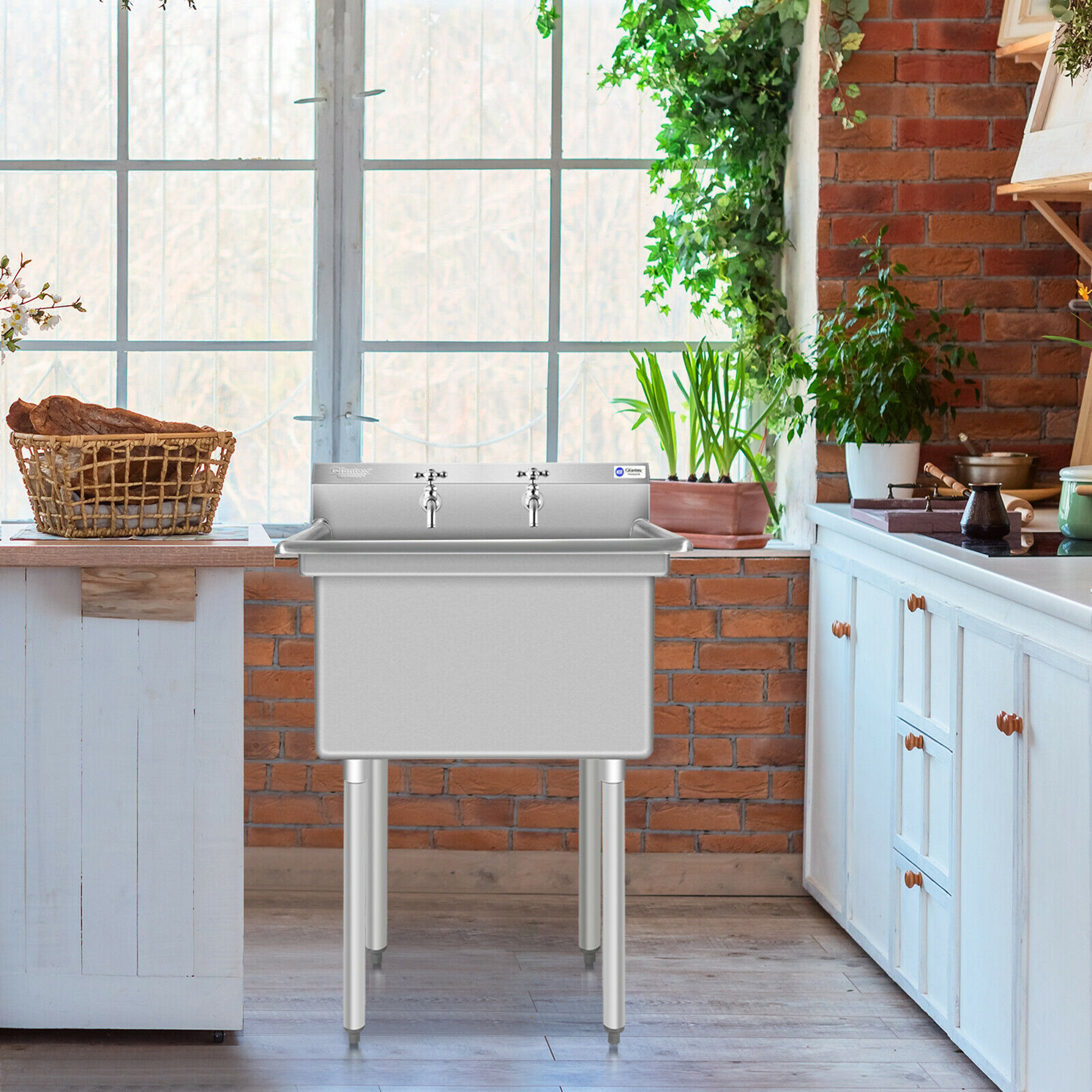 thumbnail image 2 of Stainless Steel Utility Sink Workbench Free Standing Single Bowl Kitchen Sink Commercial Restaurant Washing Sink With 2 of 13