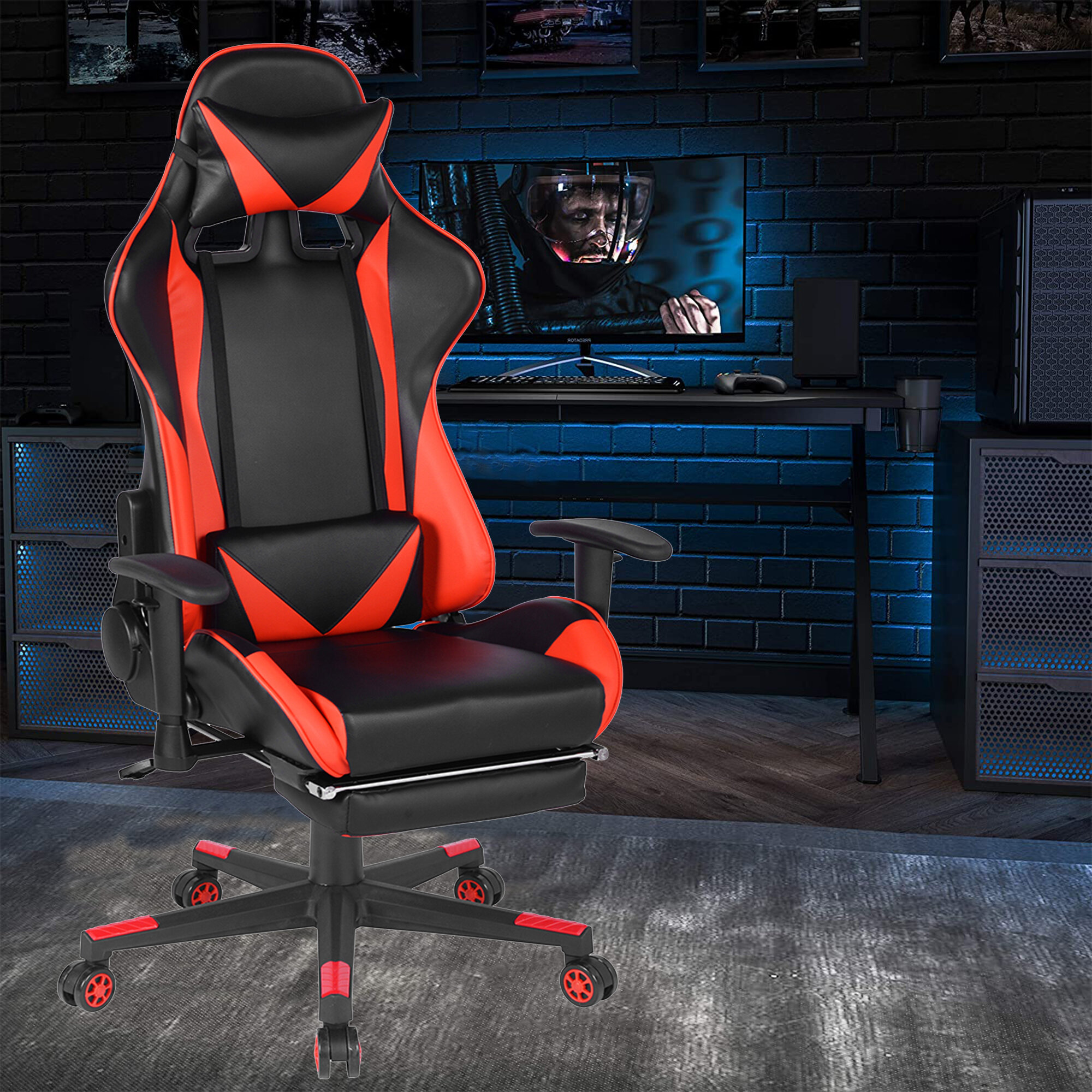 High-Back Swivel Gaming Chair Black & Red Racing Ergonomic Office Desk Chair 
