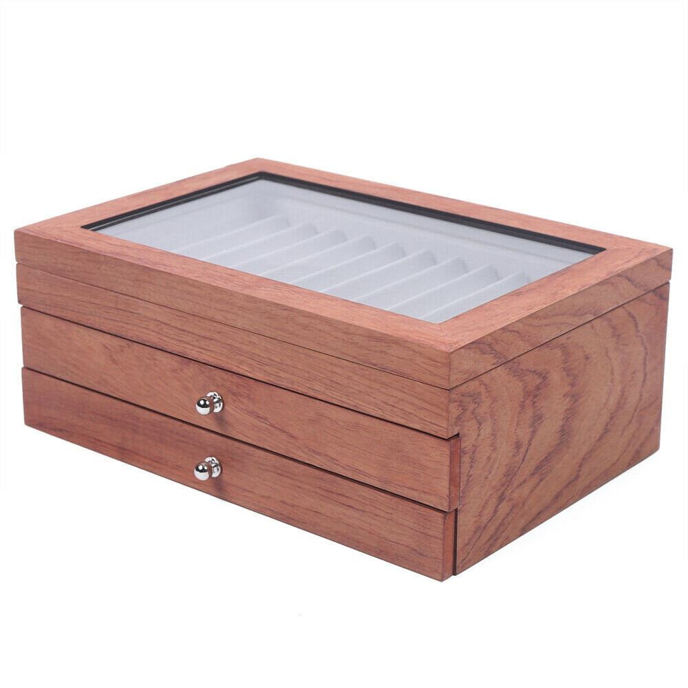 34 Slots Fountain Pen Wood Display Case Holder Storage Collector Organizer Box 