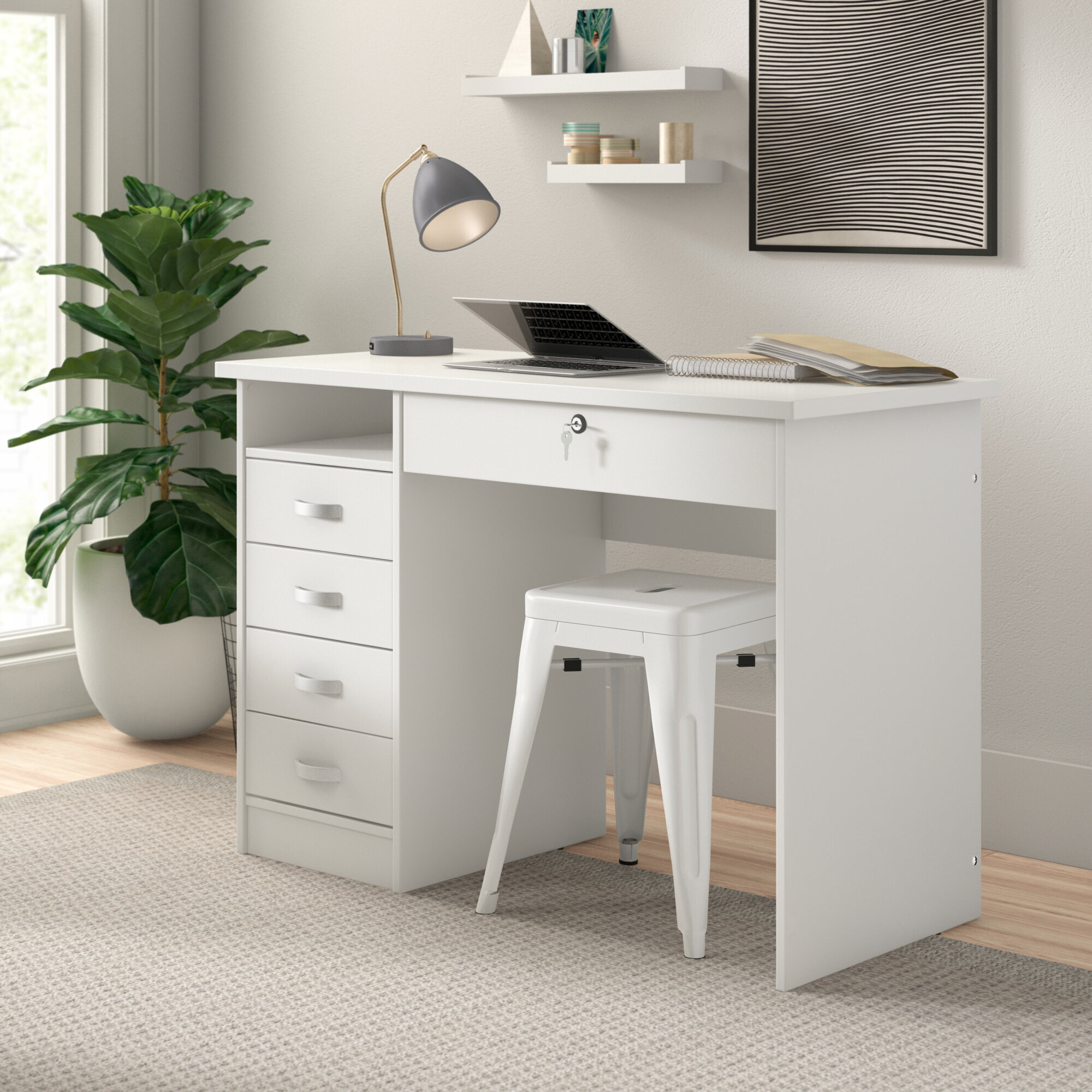 South Shore Small Computer Desk with Drawers Chocolate 