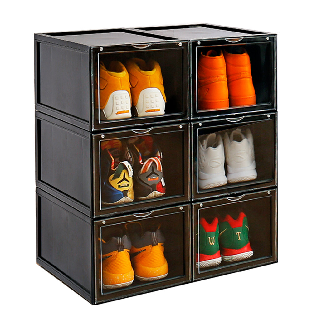 Rebrilliant Shoe Box Storage Plastic With Clear Rebrilliant Sneaker Storage Organizer Stackable To 15 Layers For Sneakers Size 14 Bear Up To 150 Lbs, Set Of 6 Pack (black) & Reviews | Wayfair