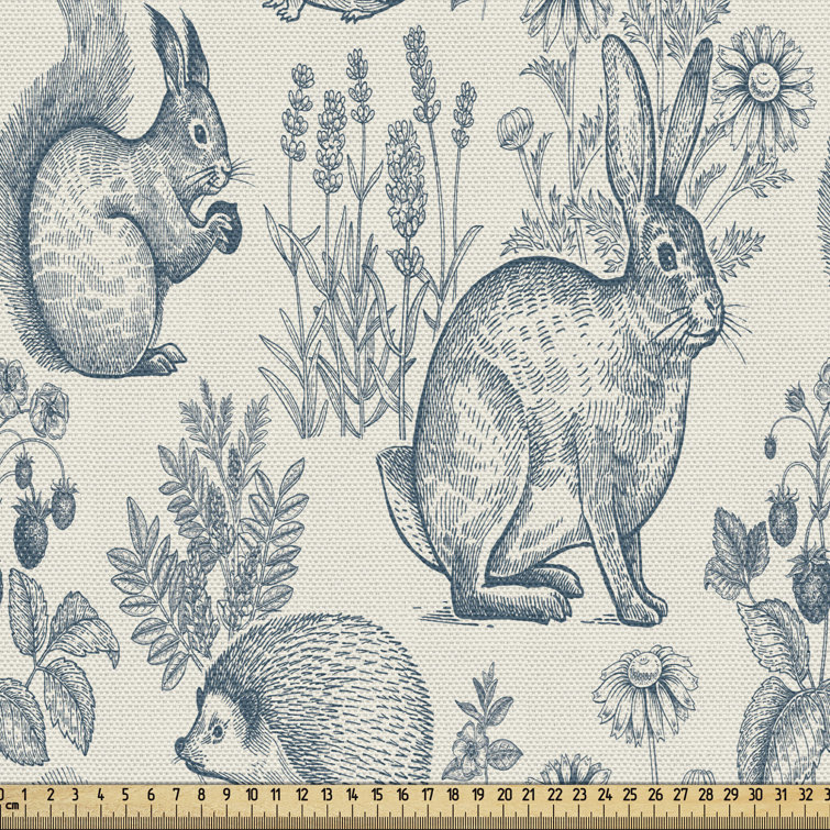 East Urban Home Ambesonne Animal Fabric By The Yard, Sketch Of Bunnies  Hedgehog Squirrel Strawberry Herbs Daisy Flowers Print, Decorative Fabric  For Upholstery And Home Accents, Eggshell And Dark Teal & Reviews |