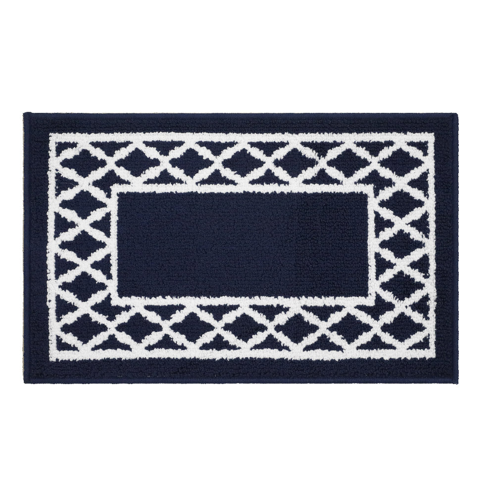 Ebern Designs Performance Navy Blue/White Machine Washable Rug Wayfair