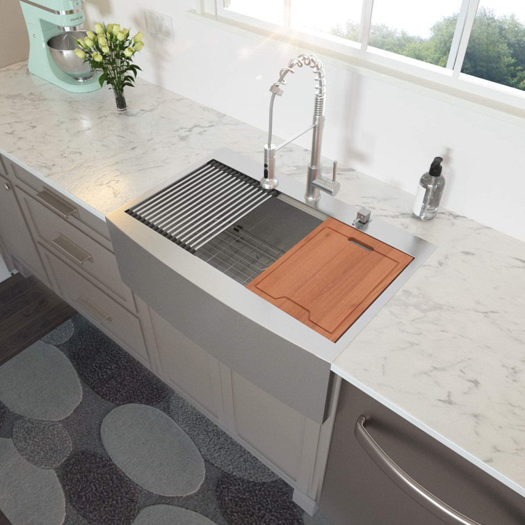 33 Inch Farmhouse Kitchen Sink Drop-In Topmount Apron Front 16 Gauge  Stainless Steel Deep Single Bowl Ledge Workstation Kitchen Sink