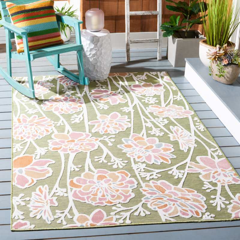 Lark Manor Mattalyn Floral Green/Pink Indoor / Outdoor Area Rug ...