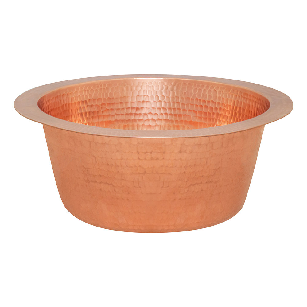 Premier Copper Products 12" Round Hammered Copper Bar Sink with 2