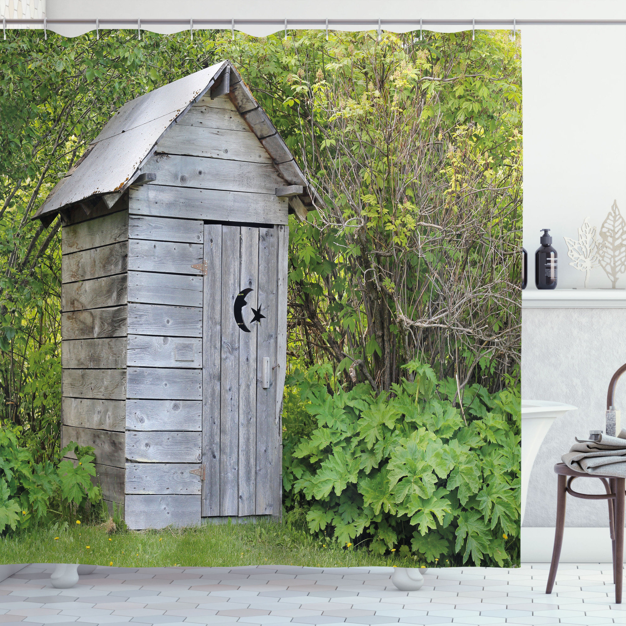 Bless international Outhouse Shower Curtain Set + Hooks Wayfair