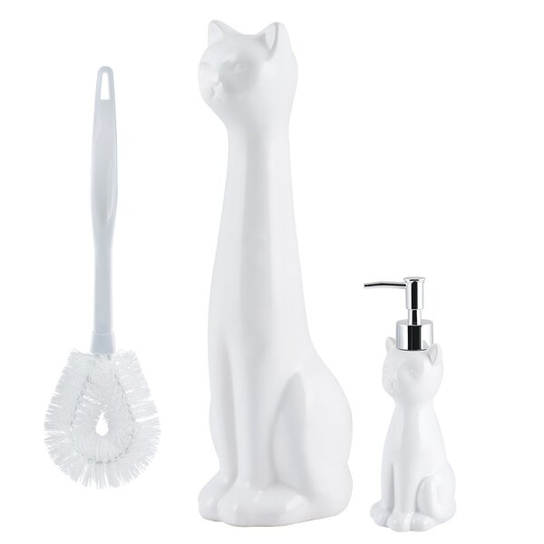 Grey Splash Home Ceramic Cat Toilet Brush and Holder