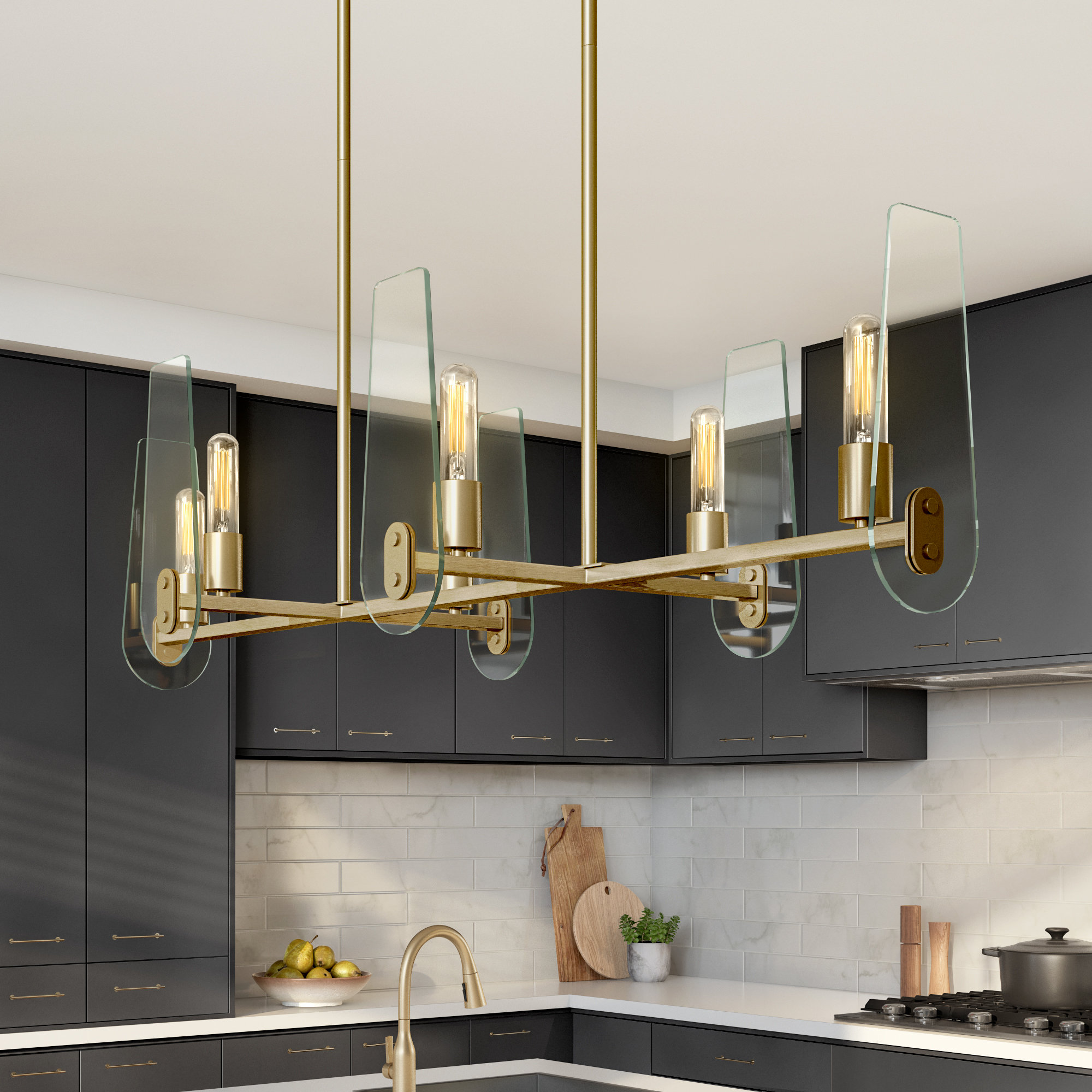 Mercer41 Juwariya 6 Light Brushed Gold Kitchen Island Pendant