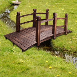 5 Wooden Bridge Stained Finish Decorative Solid Wood Garden Pond Arch Walkway 