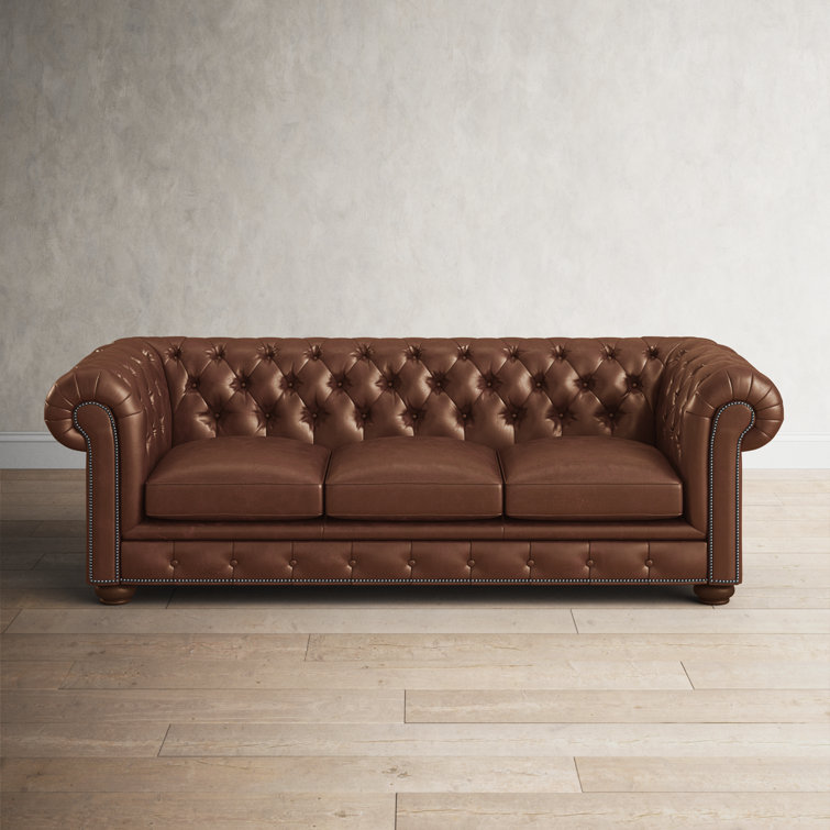 Cobblestone Camel 95'' Rolled Arm Chesterfield Sofa with Nailhead Details