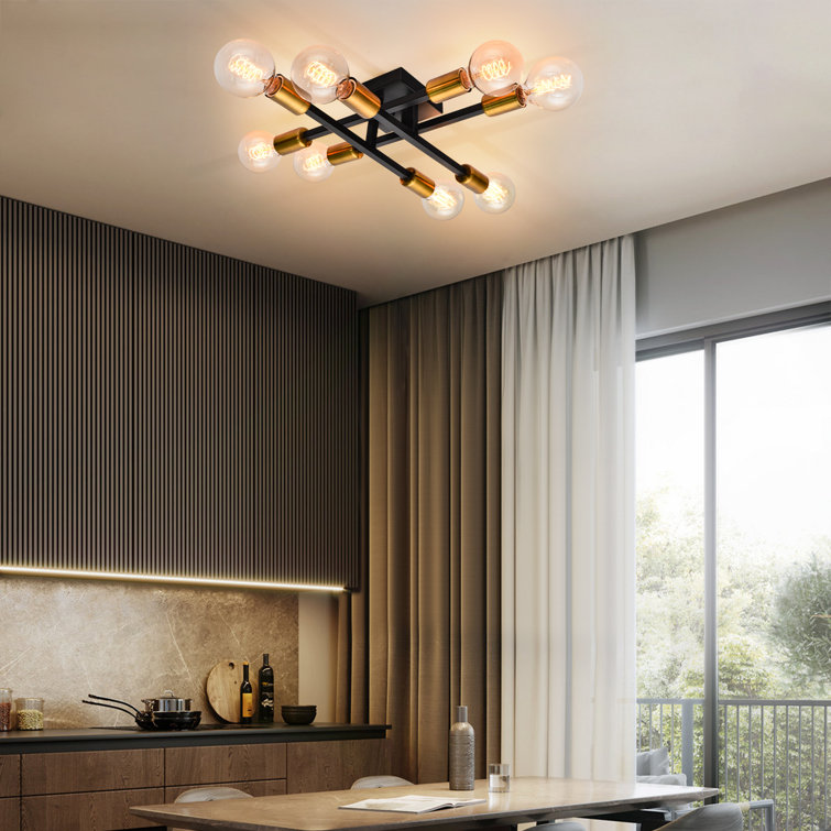 Corrigan Studio® Semi Flush Mount Corrigan Studio® Ceiling Light Fixture 8  Lights Sputnik Chandelier Black & Gold Light Fixtures Ceiling Mount For ...