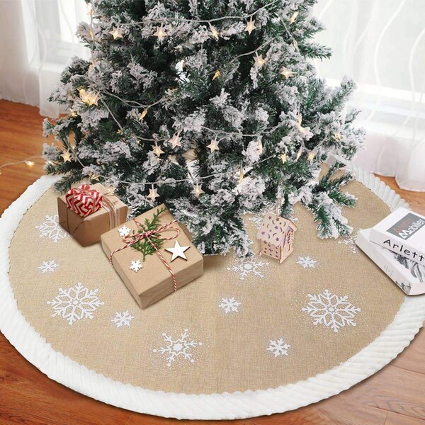 Christmas Plush Snowflake Tree Skirt Base Floor Mat Cover Rug Easy Care Decor 