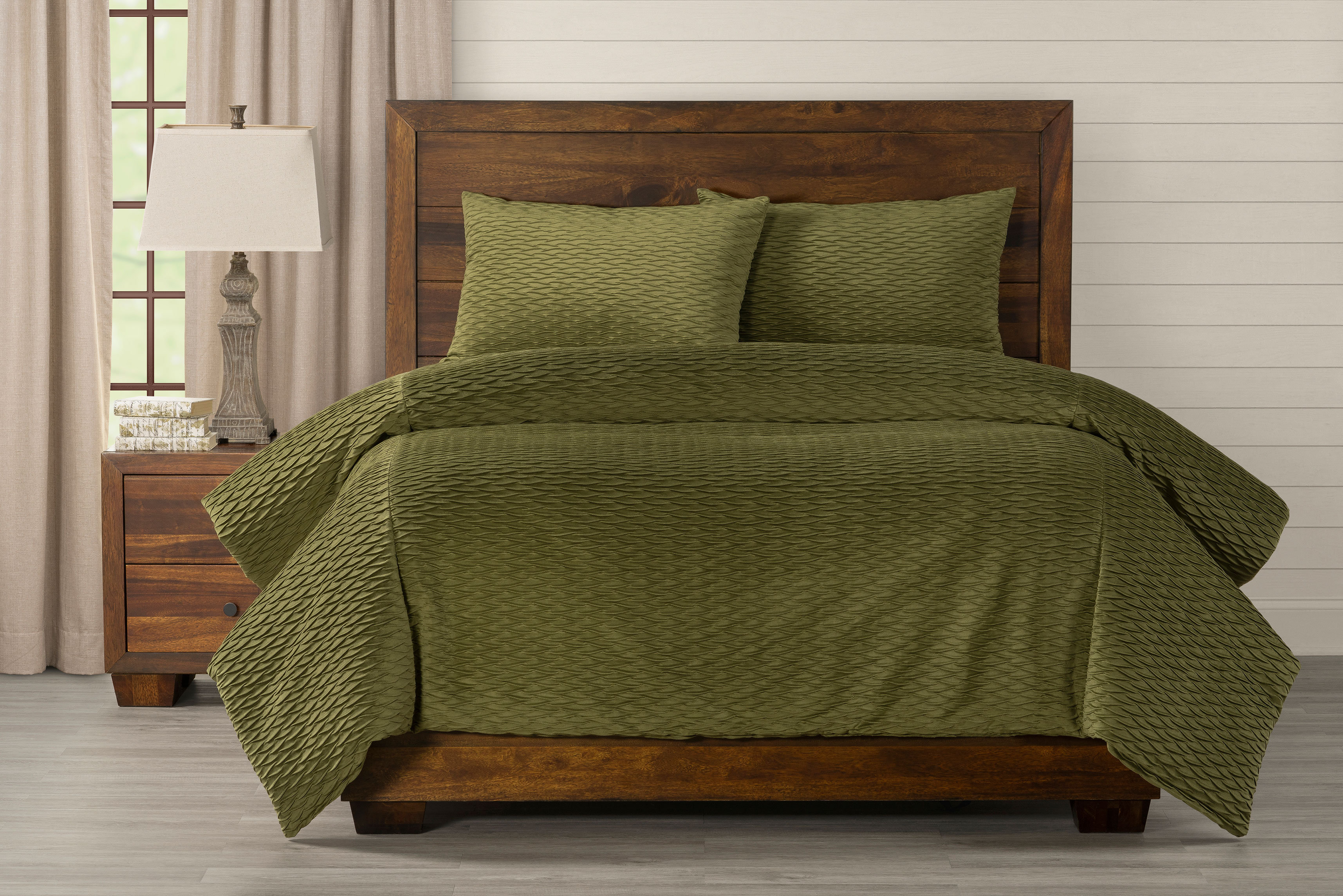 Smithsonian Pleated Velvet Olive Green Duvet Cover Set Wayfair