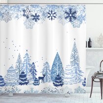 Blue Snowflakes Waterproof Fabric Shower Curtain Set Liner Christmas Baubles 