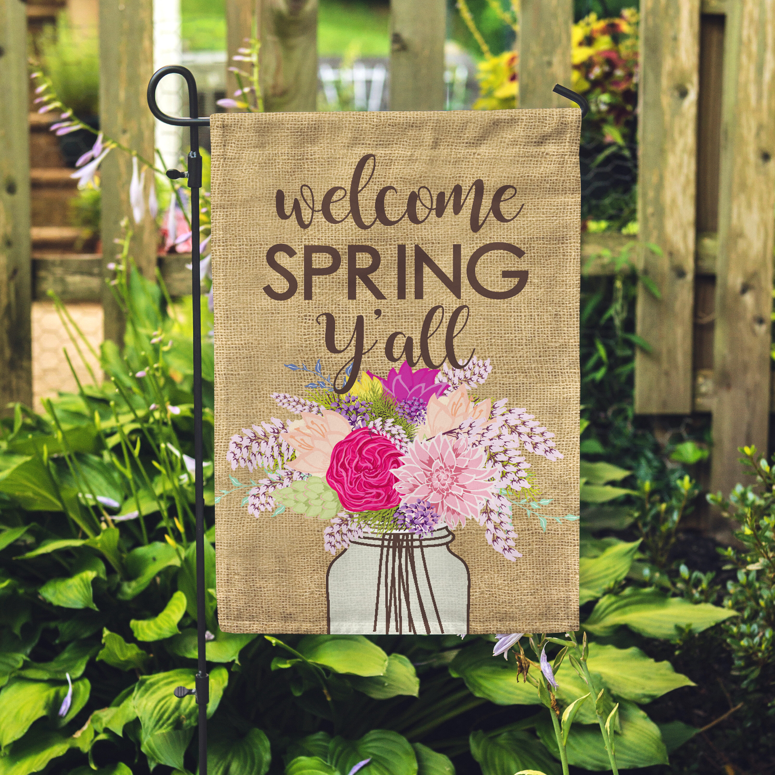 Welcome Spring Y'all 2-Sided Polyester 18 x 12 in. Garden Flag