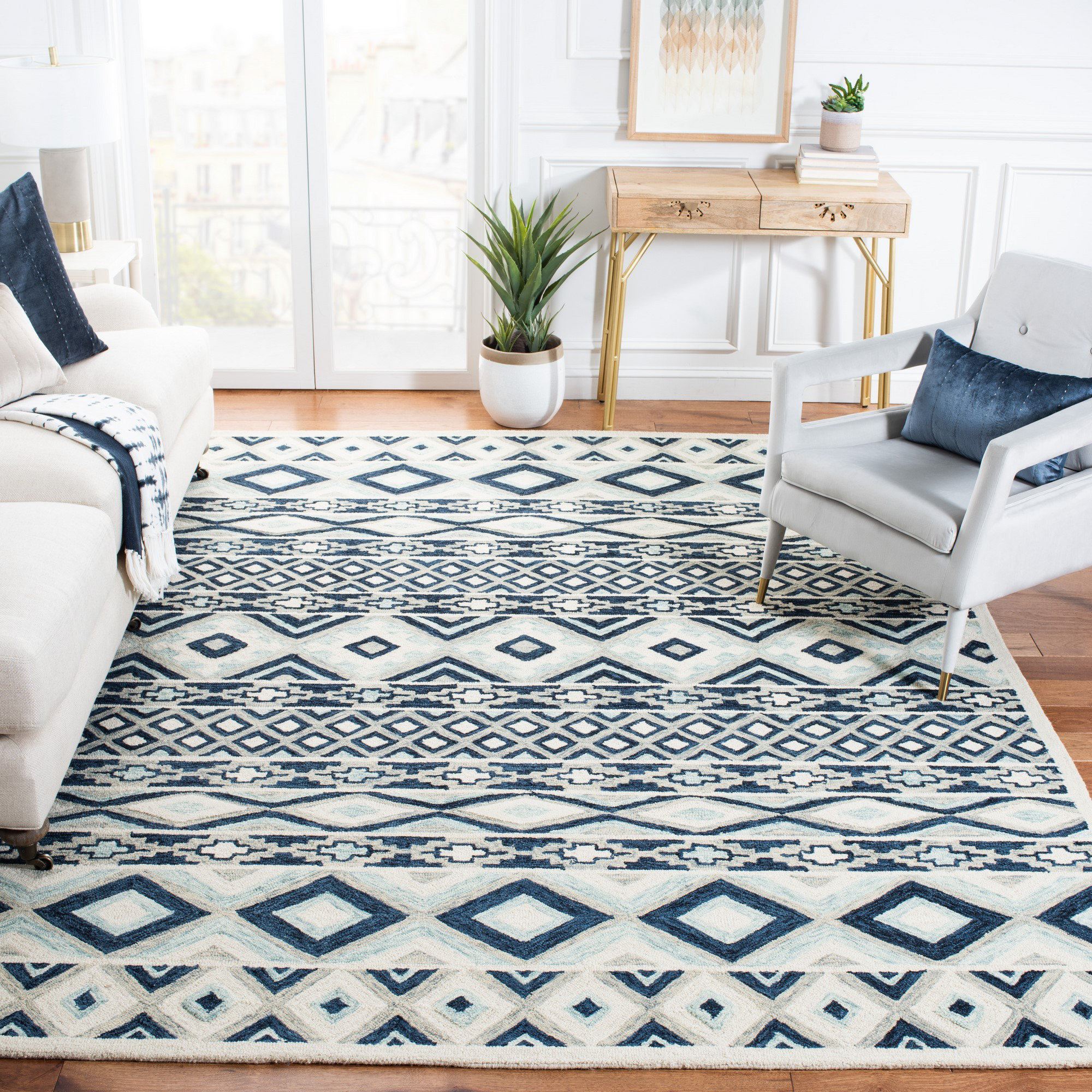 Union Rustic Tulare Southwestern Hand Tufted Wool Blue Area Rug Wayfair