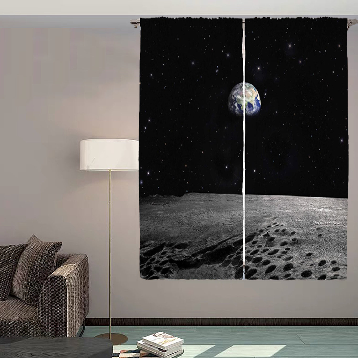 Frifoho Earth Curtains, Earth As Seen From The Moon Polyester