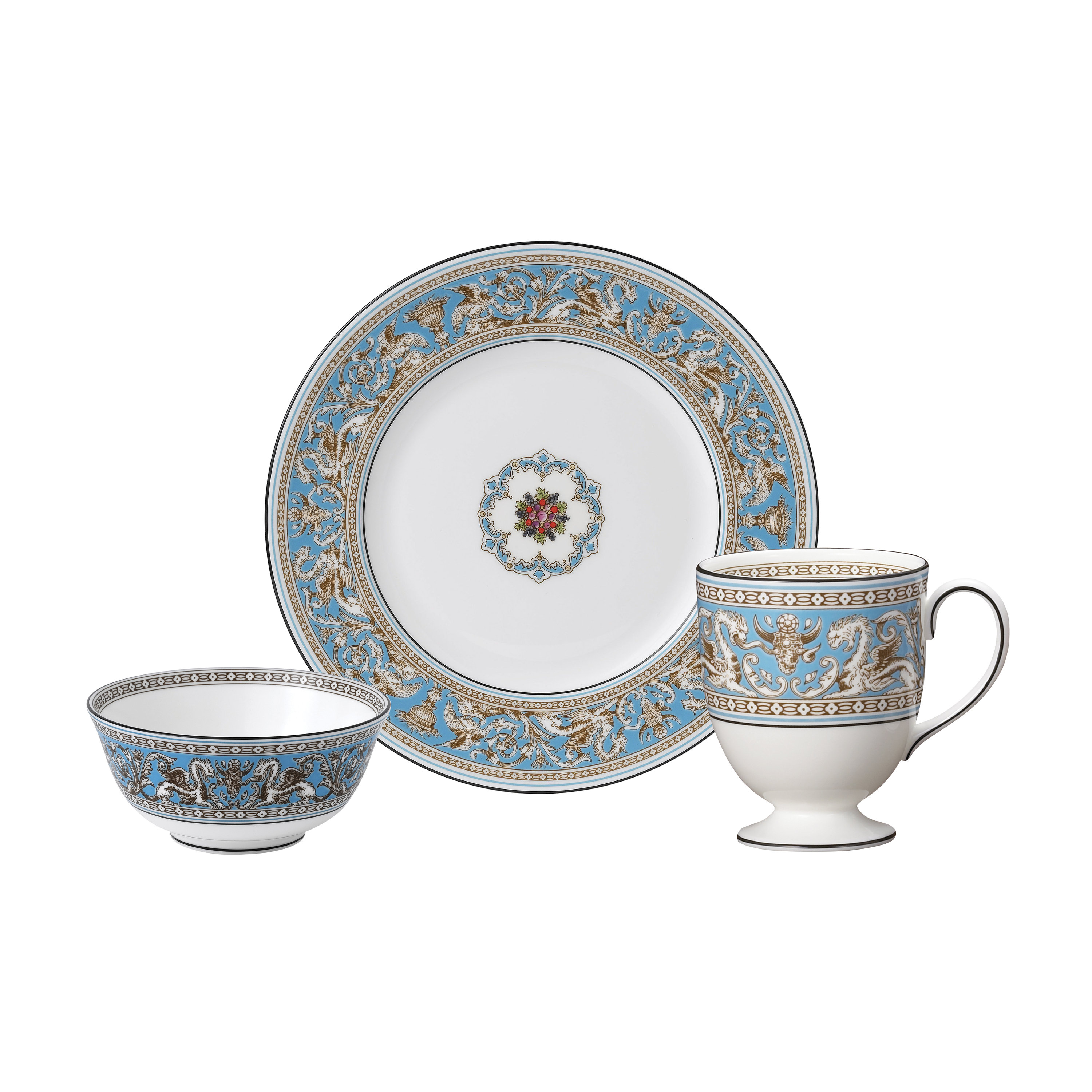 Wedgwood Florentine Turquoise Porcelain China Dinnerware - Set of