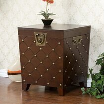 Nailhead Red Accent Table Wood Trunk Style End Nightstand Campaign Luggage Devon 