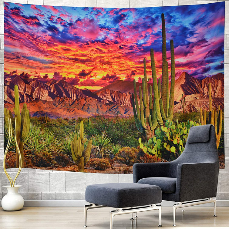 Desert Cactus Tapestry Art Wall Hanging Plant Sunset Tapestry Living Room Decor 