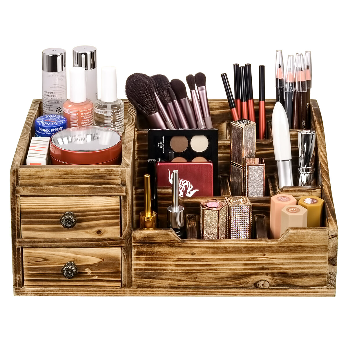 Wooden-Desk Makeup Organizer Storage Drawer 6 Compartments Office Supplies 