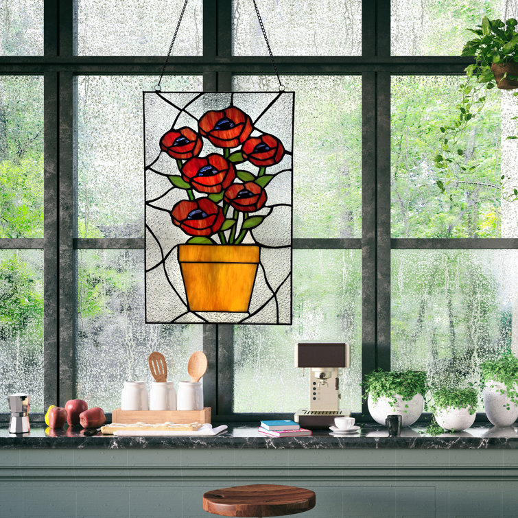 Red Barrel Studio Potted Flowers Stained Glass Window Panel Reviews Wayfair