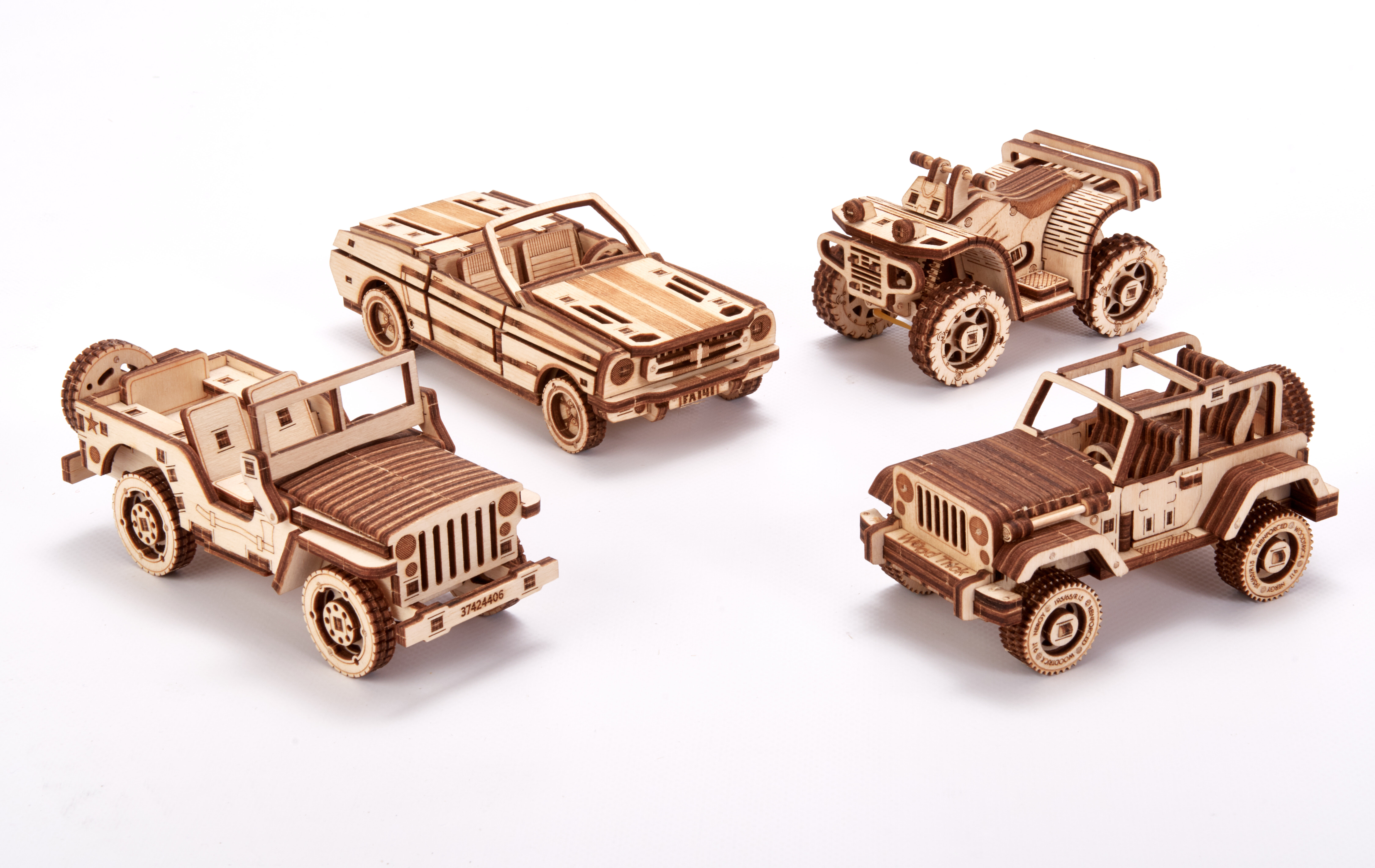 Wood Trick Set of Cars Mechanical Model 