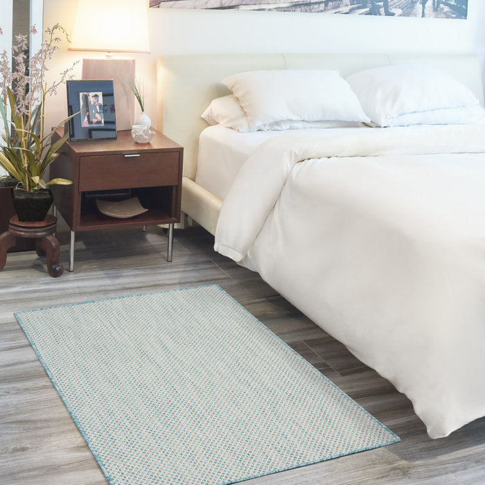 Bay Isle Home Mcdade Power Loom Ivory/Aqua Blue Indoor/Outdoor Rug ...