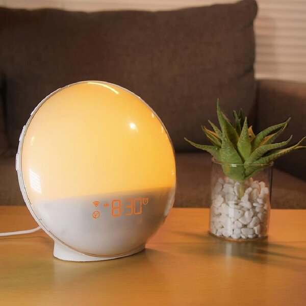 Rechargeable Wake Up Light Smart Touch Sensor Clock LED Bedside Lamp for Bedroom 