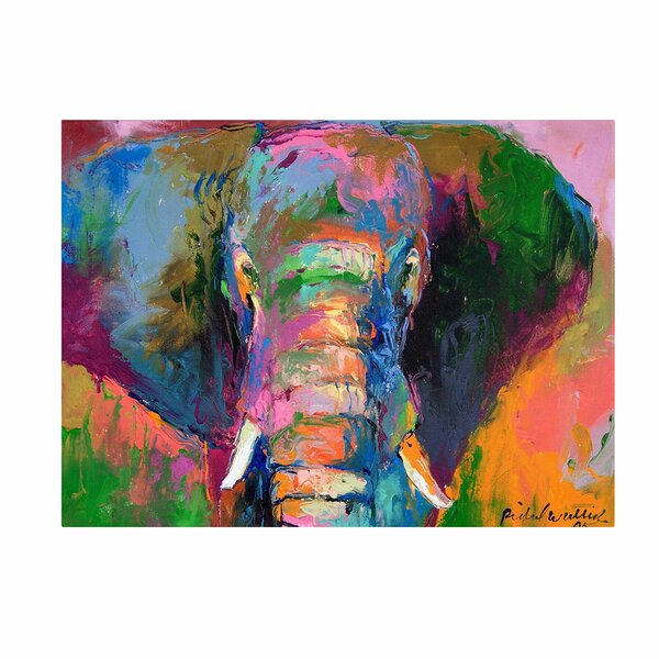 Elephant Wall Art for Kids Room Bathroom Hand-Painted Cute Small Animal Oil Painting Colorful Funny Canvas Artwork Framed Creative Picture Modern Home Bedroom Decoration 8x8inch