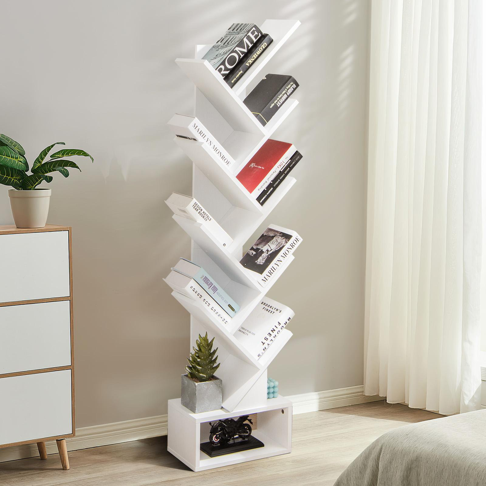 Millwood Pines Tree Bookshelf W/drawer, Space Saving Wooden Bookcase W