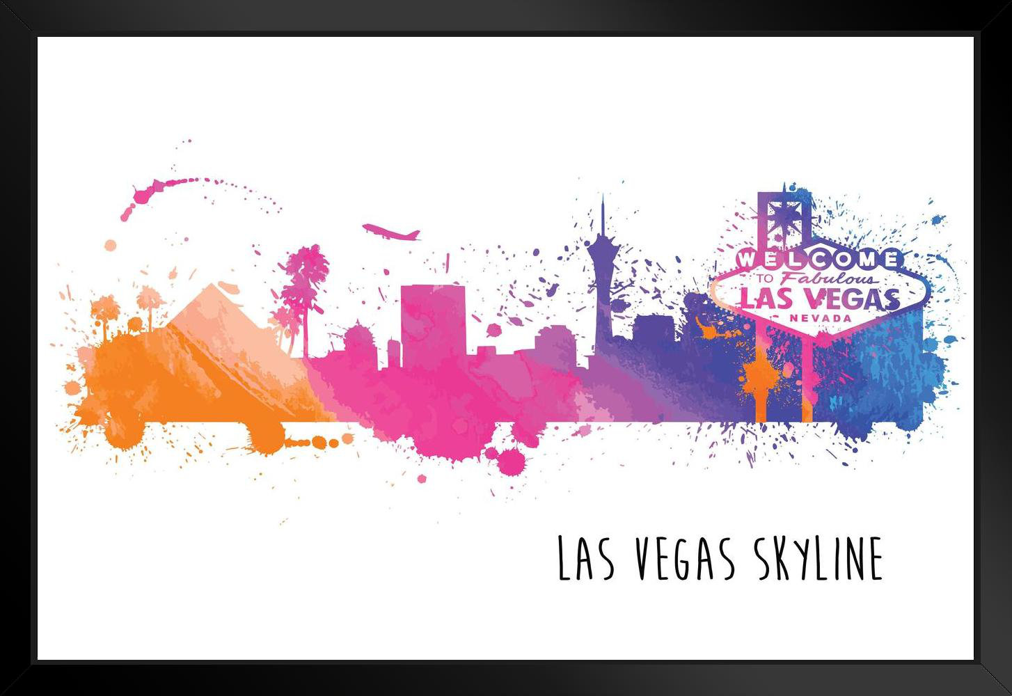 Trinx Las Vegas Nevada Skyline Watercolor Art Print Black Wood Framed