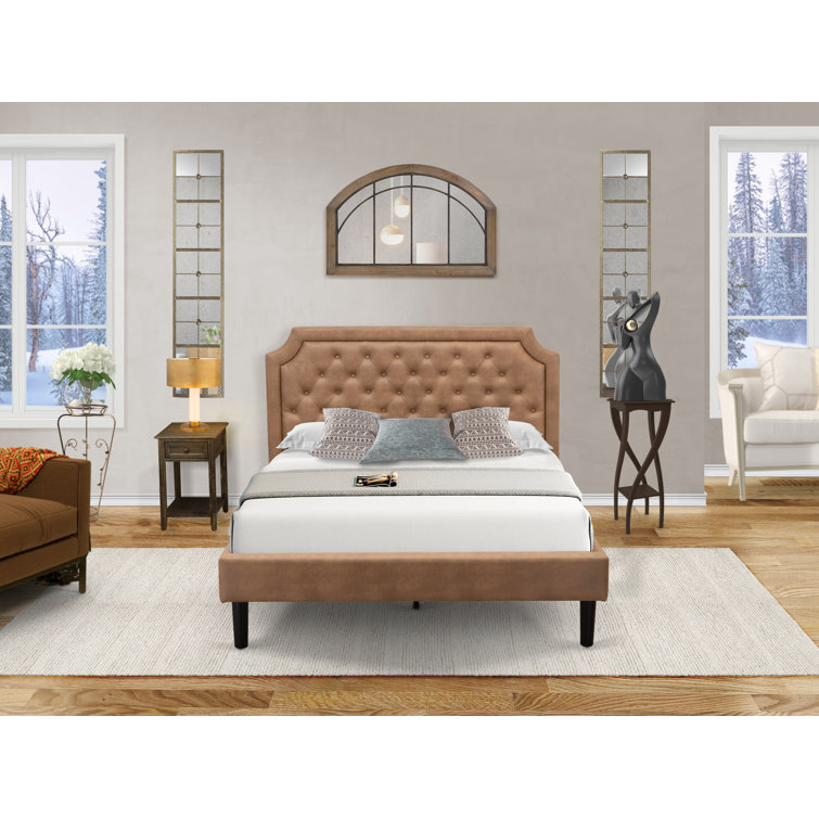 Red Barrel Studio Abadou 2 Piece Platform Bed Set With A Platform Bed And 1 Distressed Jacobean End Tables Brown Faux Leather And Black Legs Wayfair