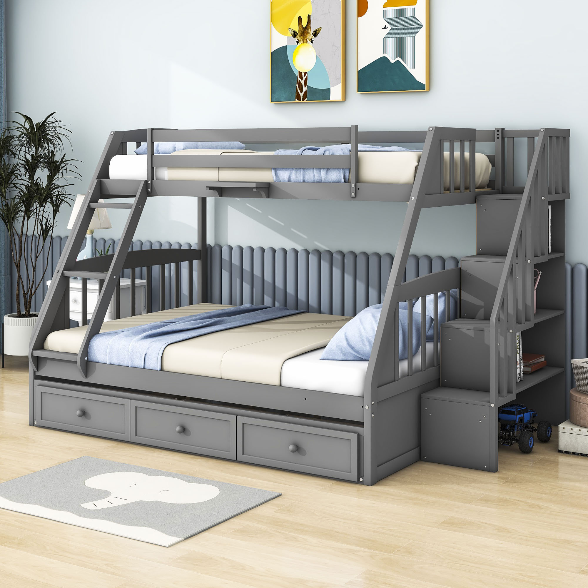 Harriet Bee Haarika Twin Over Full 3 Drawer Standard Bunk Bed with ...