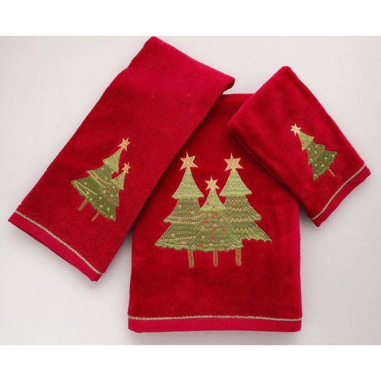 Red Truck Avanti Fingertip Towels Embroidered Christmas Set of 2 Guest Bath 