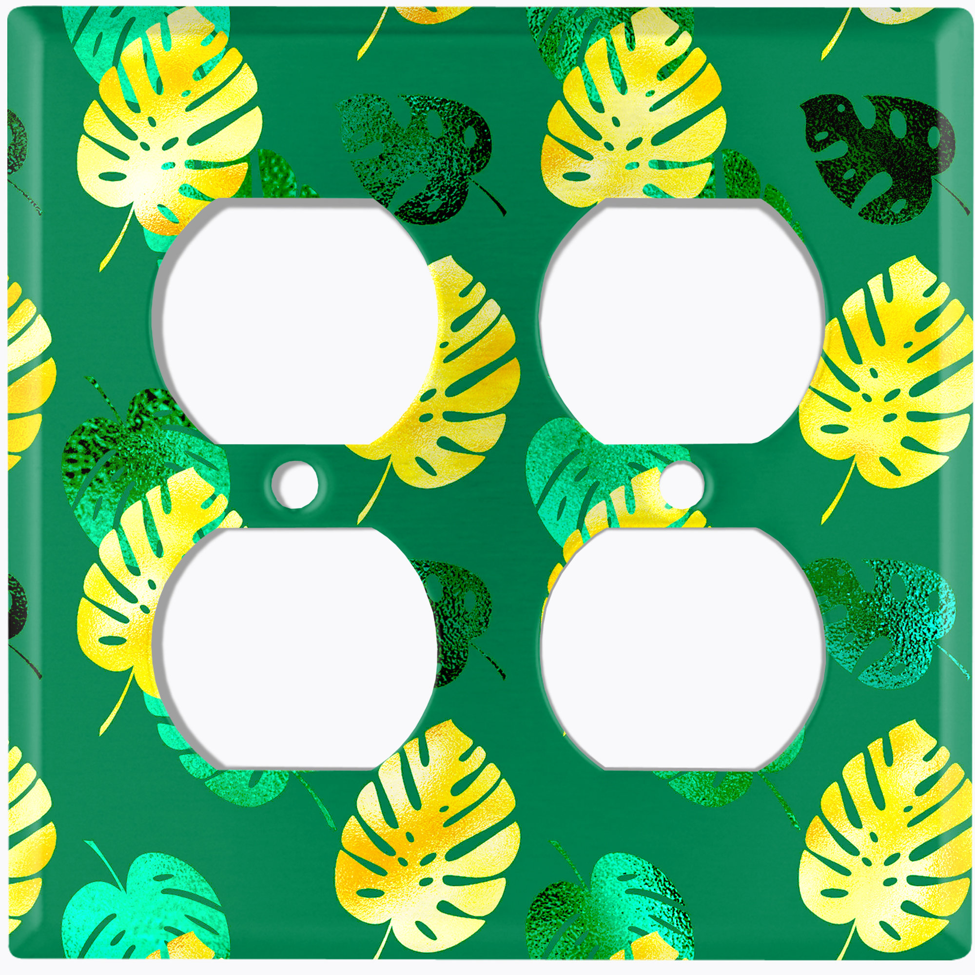 WorldAcc Yellow Jungle Leaves Monstera Plant Green 2Gang Duplex Outlet