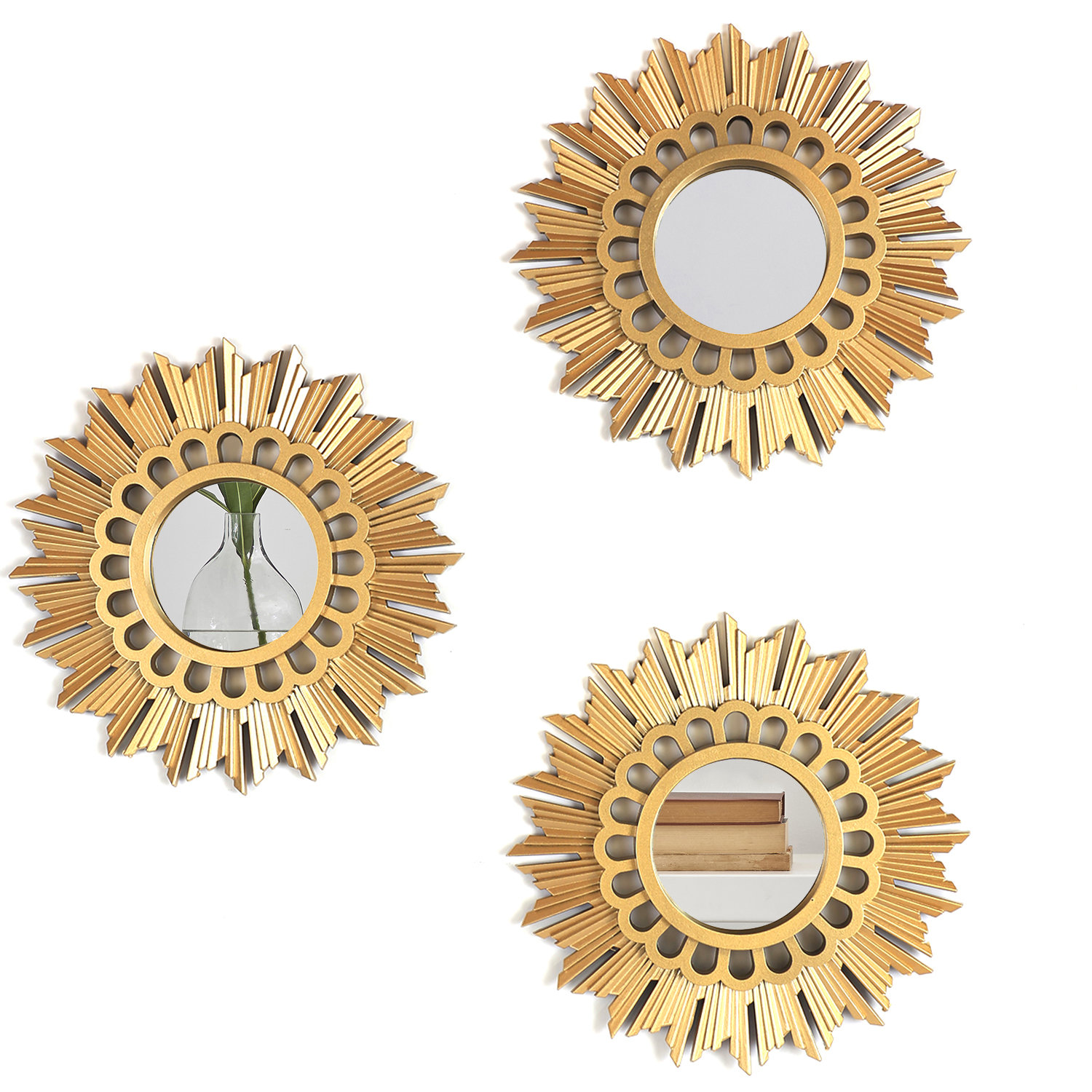 Everly Quinn Mirrorize 10" Gold Circle Mirror Wall Decor Set, Gold